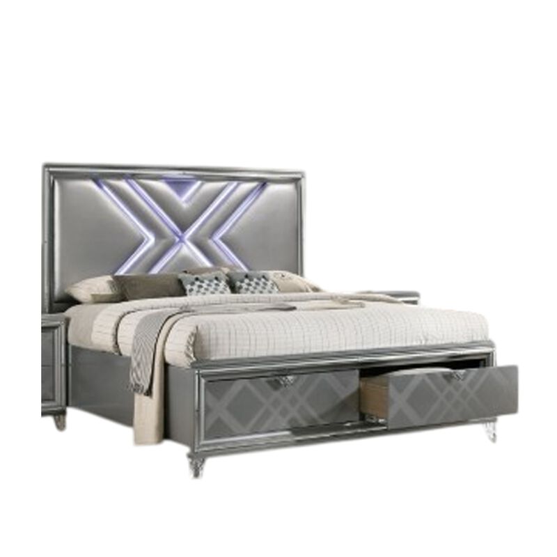 Queen Bedroom Set, Gray, Silver Wood, 3 Piece Set with 2 Nightstands image number 2