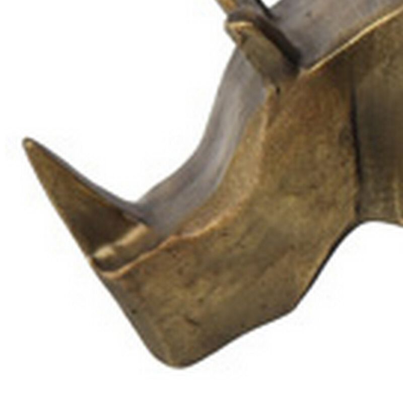 Geny Modern Rhino Sculpture, Tabletop Home Decor, Antique Gold Finish - Benzara