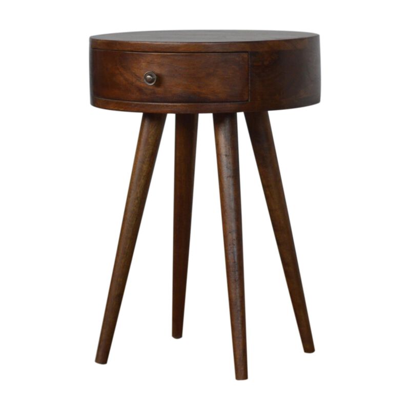 Solid Wood 1 Drawer Nordic Chestnut Circular Shaped Nightstand