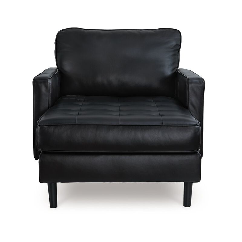 Bryc Chaise Lounge Chair, Classic Black Real and Faux Leather, 64 Inch - Benzara