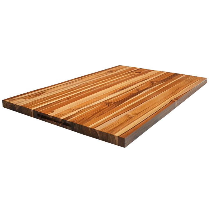 EcoDecors 40" x 28" Teak Reversible Edge Grain Cutting Board with Groove