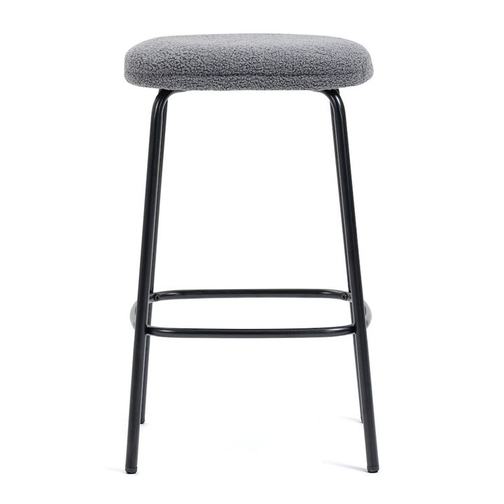Glamour Home Set of 2 Ayana Gray Boucle Backless Counter Stool with Black Iron Legs