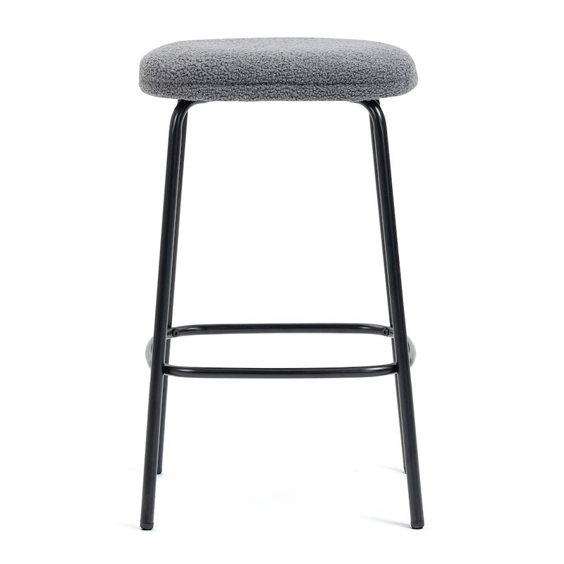 Glamour Home Set of 2 Ayana Gray Boucle Backless Counter Stool with Black Iron Legs