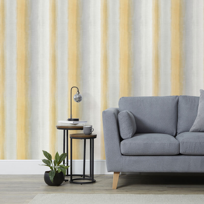 Freya Yellow Washed Stripe Wallpaper image number 3