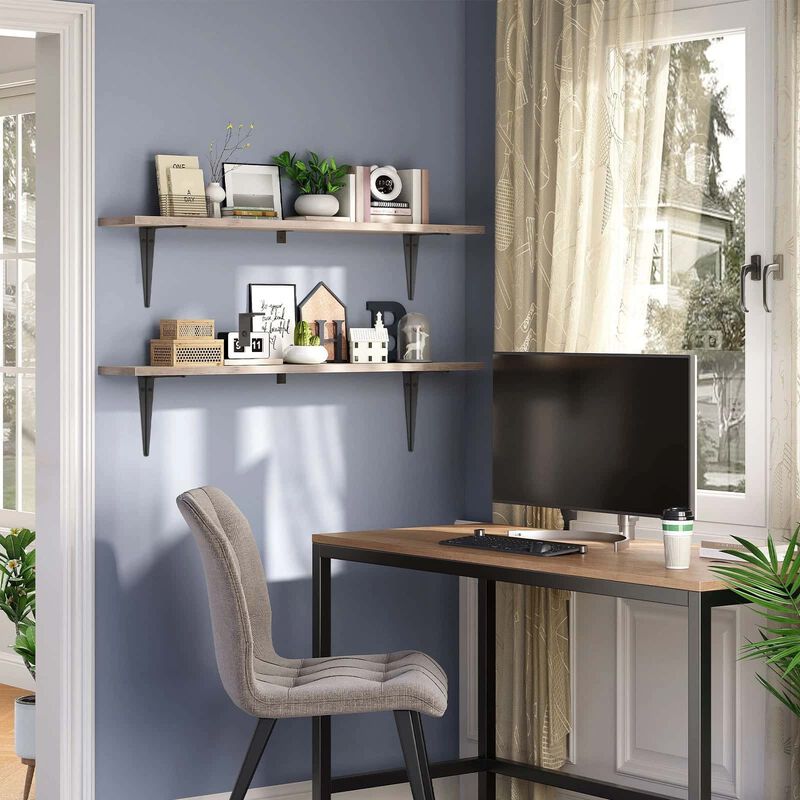 Wall Mounted Floating Shelves Set of 2 with Metal Support Brackets- Greige image number 3