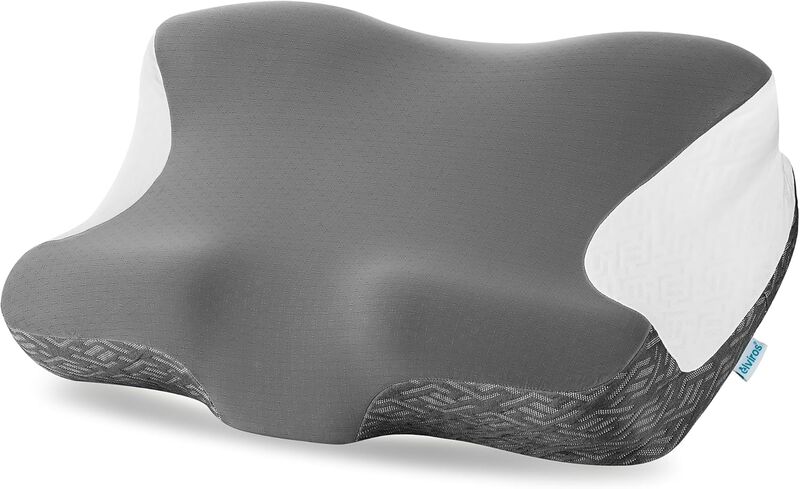 Elviros Cervical Neck Pillow for Neck Pain Relief, CPAP Pillow for Side, Back & Stomach Sleepers, Ergonomic Orthopedic Pillow for CPAP Users to Reduce Air Leaks and Mask Pressure, Dark Grey