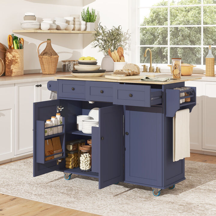 Hivvago Kitchen Island Cart with Drop Leaf, Charging Station, and Shelf