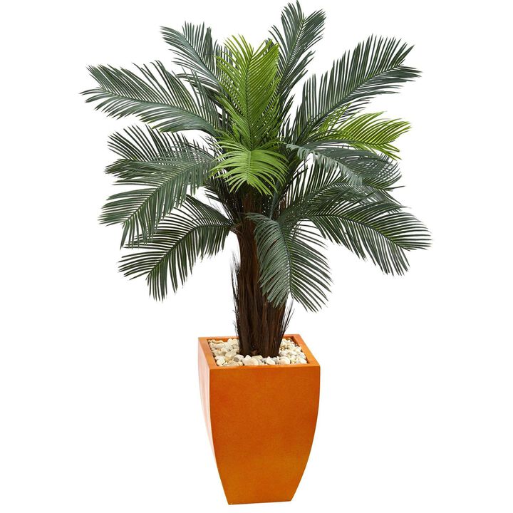 Nearly Natural 4.5-in Cycas Tree in Orange Planter UV Res(Indoor/Outdoor)