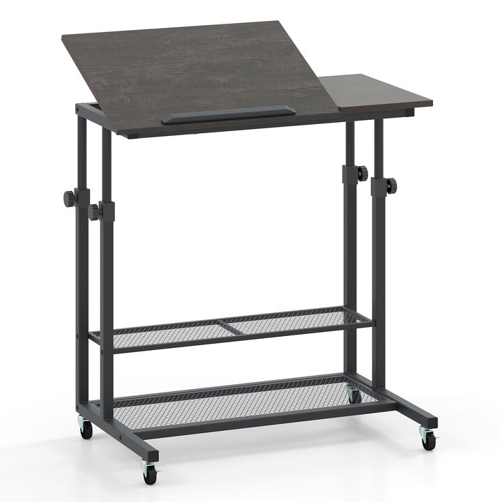 Rolling Standing Desk with Height Adjustment and Tilt Function Tabletop