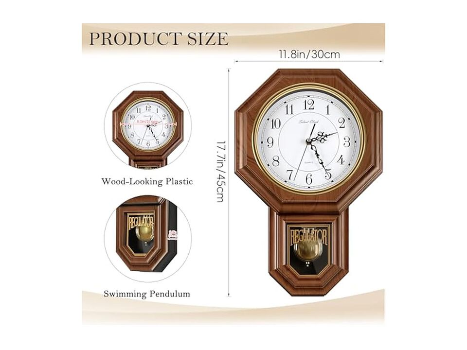 Pendulum Regulator Vintage Grandfather Wall Clock 7 Inch Brown Battery Operated