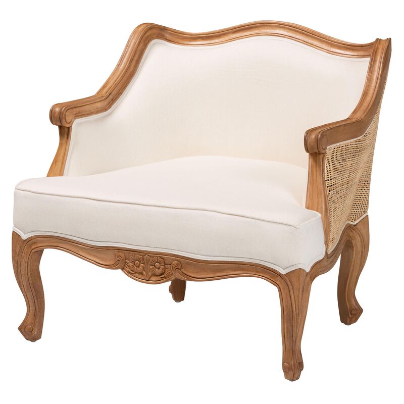 Baxton Studio Sylvestra Traditional French Beige Fabric and Honey Oak Finished Wood Low Seat Accent Chair