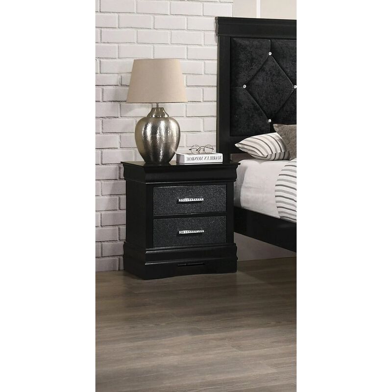 Streamdale Modern Black Nightstand with Crystal Buttons