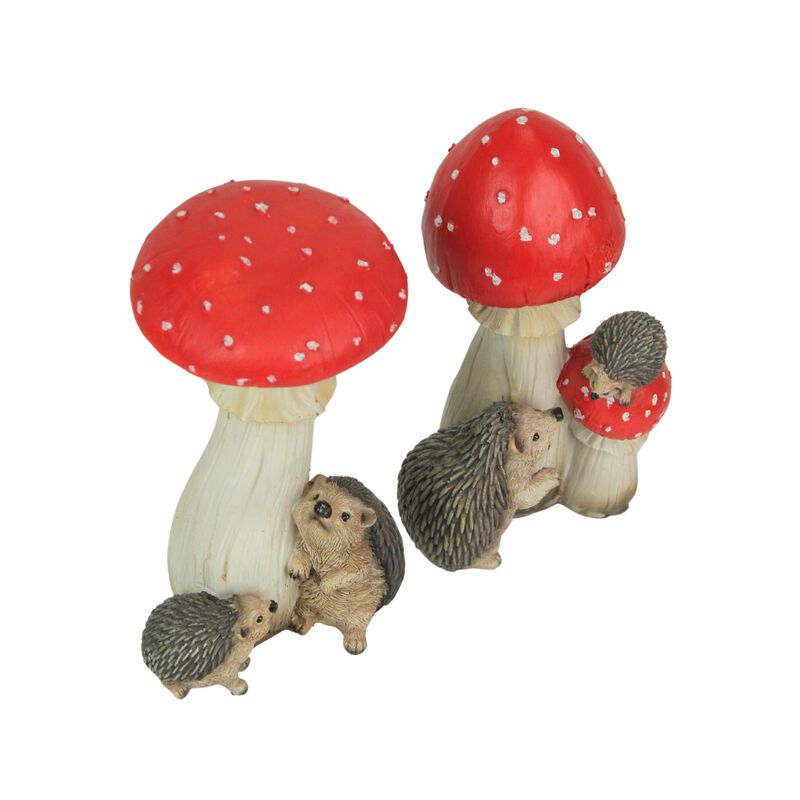 Hedgehogs and Mushrooms Statue Set &ndash; Hand-Painted, Nature-Inspired Decor image number 1