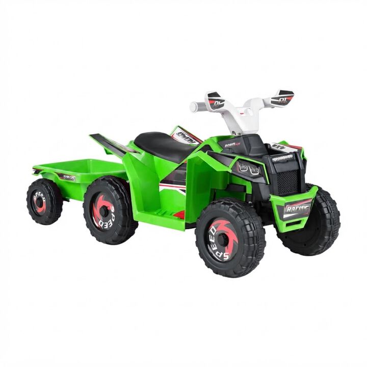 Kids 6V Ride On ATV Quad Car with Detachable Trailer for Outdoor Play