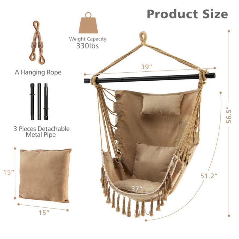 Hivvago Hanging Rope Swing Chair with Soft Pillow and Cushions