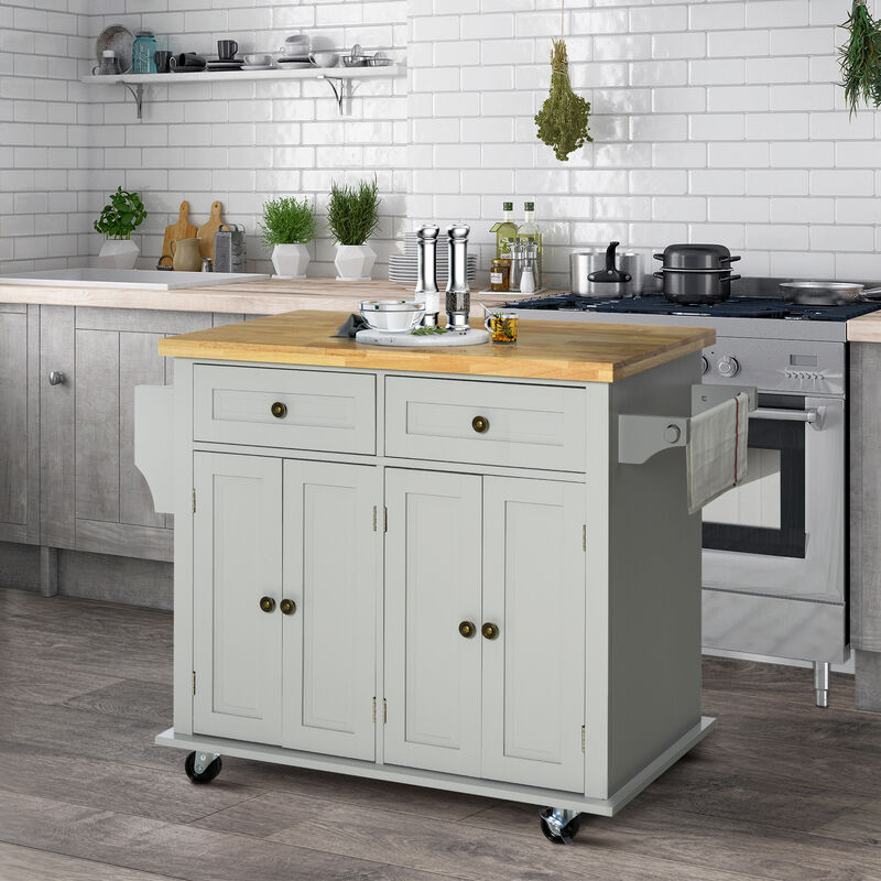 Rolling Kitchen Microwave Island with Flexible Storage Shelf Unit and Drawers