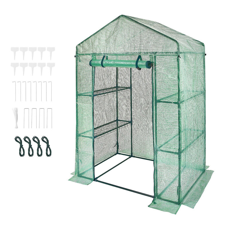Portable Walk-in Greenhouse with Shelves, Roll-Up Windows, and Heavy-Duty PE Cover