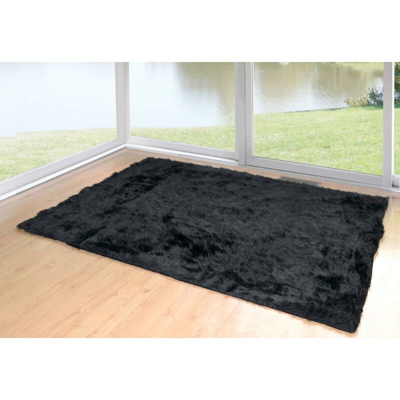 Glamour Home Ailis Faux Sheepskin Fur Area Rug Black Rectangular 8x5