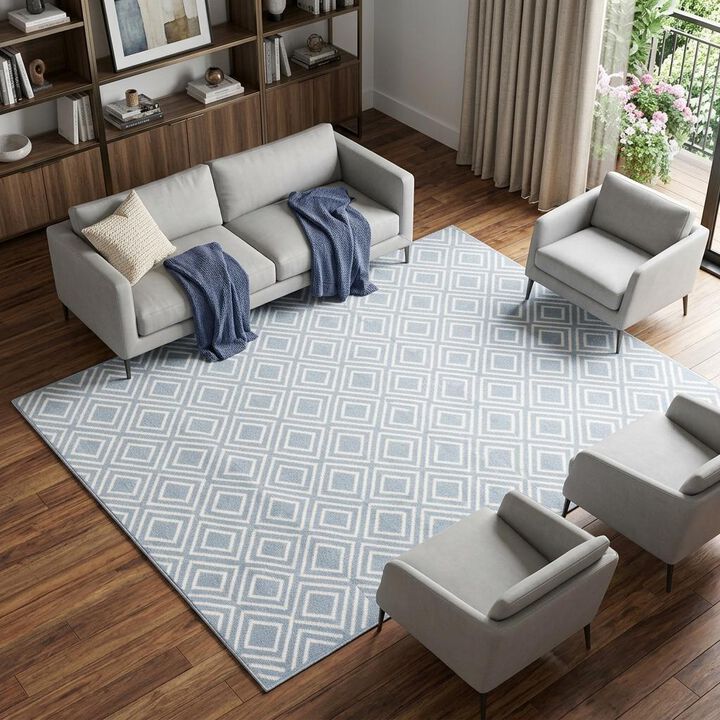 HomeRoots 8' X 10' Blue Geometric Area Rug