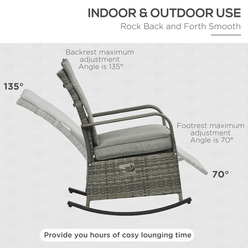 Hivvago Patio Wicker Rocking Chair with 135&deg; Reclining Backrest image number 4