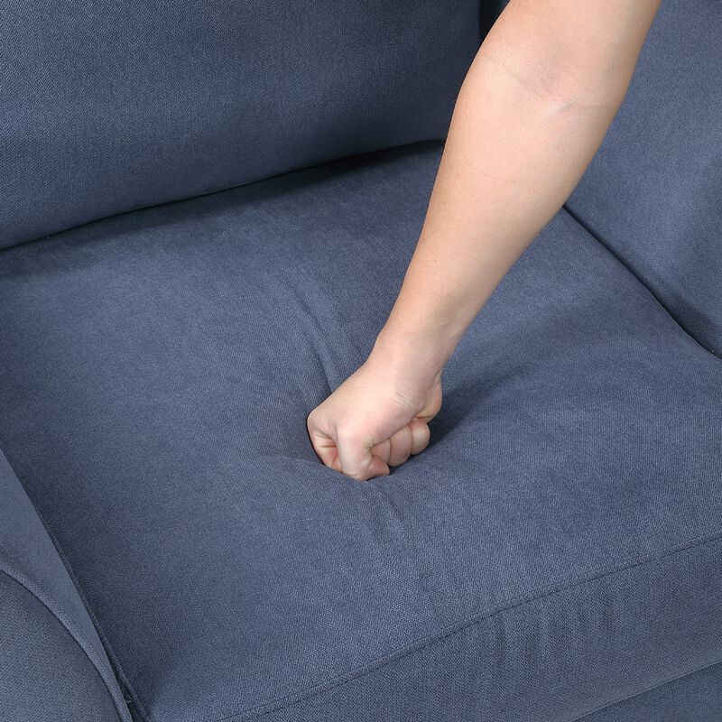 Xumo Loveseat, Blue Fabric, 56 Inch, Black Tapered Wood Legs - Benzara