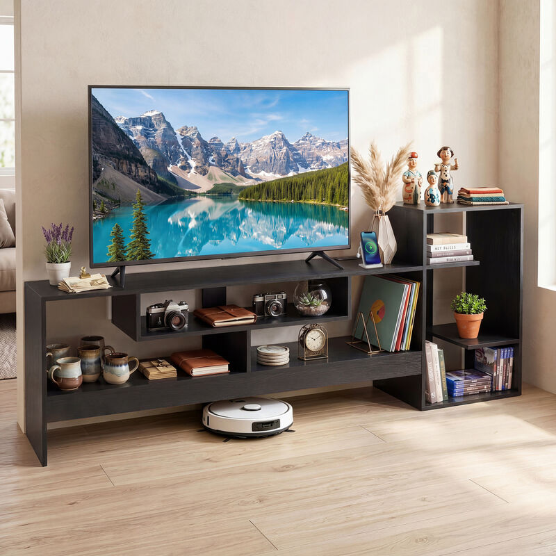 Modern TV Stand with Cube Storage Shelves and Charging Power Outlets image number 4