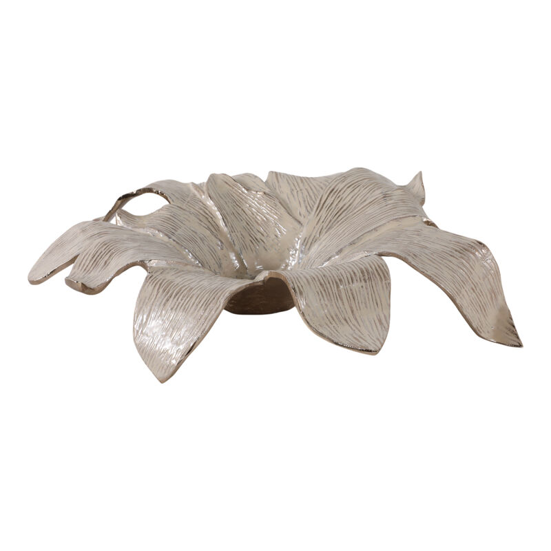 20" Blooming Flower Metal Bowl, Ivory/gold image number 0