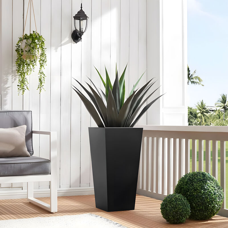 Metal Tapered Planter Garden Plant Pot with Drainage Hole and Rubber Plug