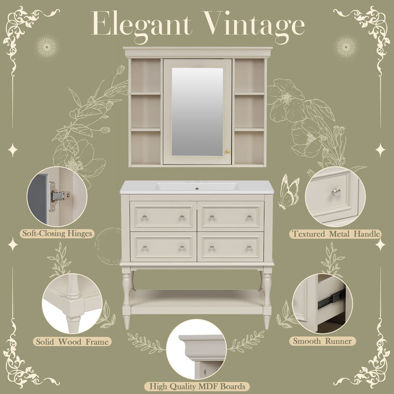 Merax Bathroom Vanity Set with Ceramic Sink & Mirror Cabinet image number 4