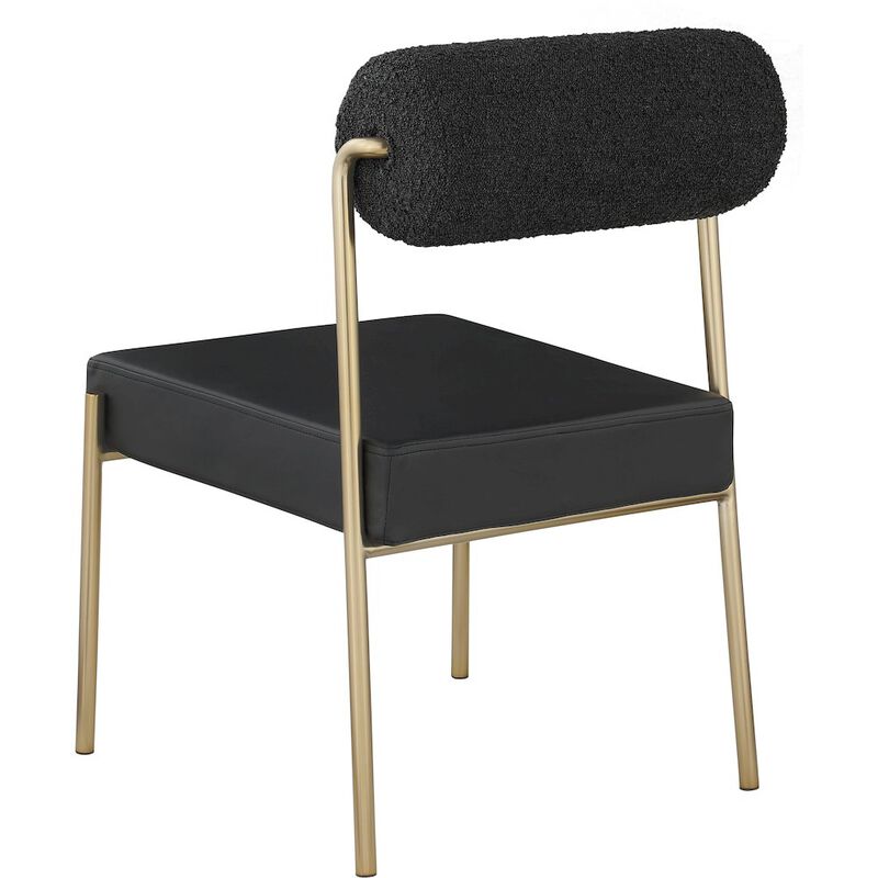 Meridian Furniture Carly Black Vegan Leather Seat / Boucle Fabric Back Dining Chair, Set of 2