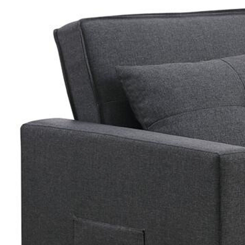 Vito 56 Inch Convertible Sleeper Loveseat with Side Pocket, Dark Gray Linen