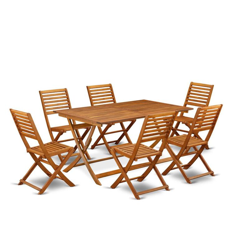 East West Furniture 5 Piece Stylish Bistro Patio Set- Perfect for The Shore, Camping, Picnics - Attractive Outdoor Table with 4 Arms Less Lawn Chairs- Natural Oil Finish