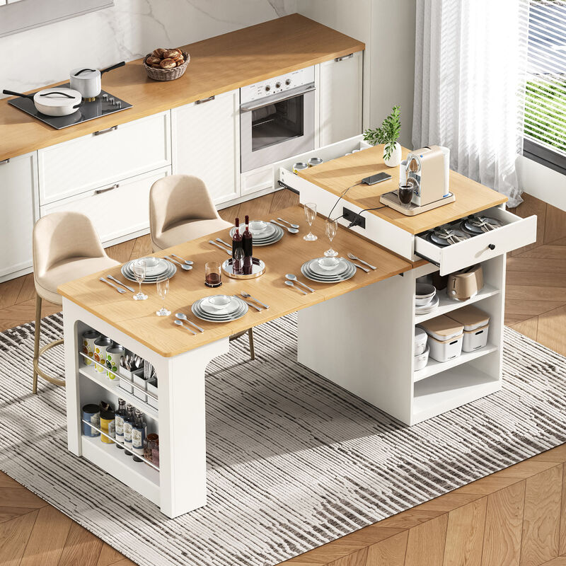 Merax Extendable Kitchen Island with Dining Table & Storage