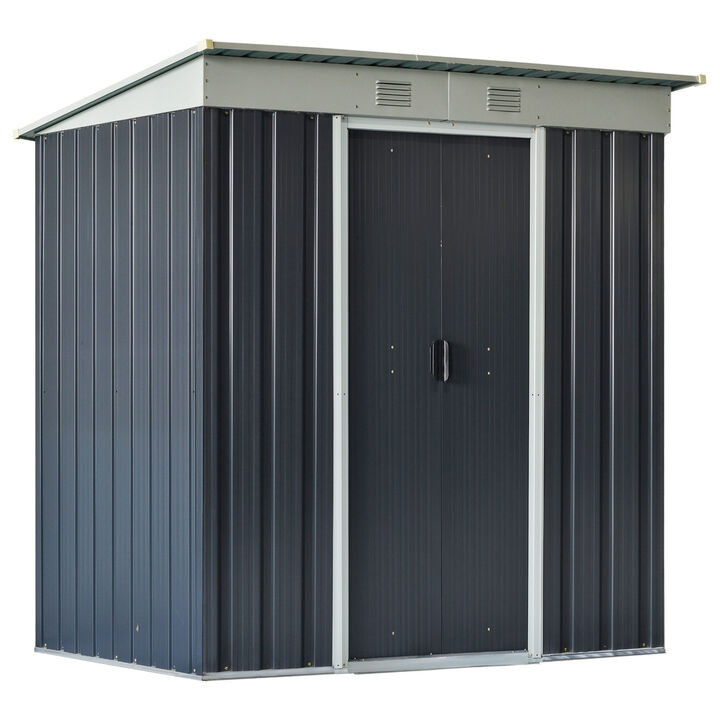 Outsunny 6' x 4' Metal Lean to Garden Shed, Outdoor Storage Shed, Garden Tool House with Double Sliding Doors, 2 Air Vents for Backyard, Patio, Lawn, Black