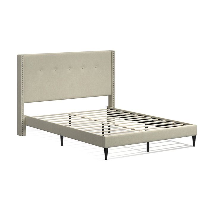 Rize Home Upholstered Complete Bed Queen Beige