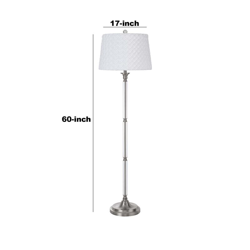 Floor Lamp with Tubular Metal and Crystal Base, White and Silver-Benzara