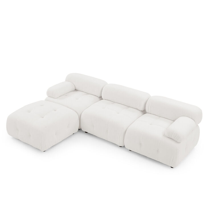 Modular Sectional Sofa, Button Tufted Designed and DIY Combination, L Shaped Couch with Reversible Ottoman, Ivory Teddy Fabric