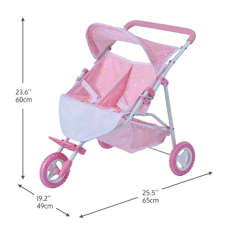 Olivia's Little World Twinkle Star Princess Baby Doll Twin Stroller, Pink image number 4