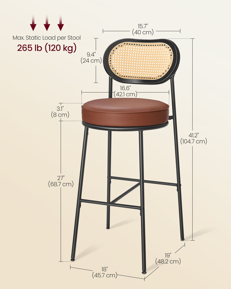 Bar Stools Set of 2, Bar Height Bar Stool with PE Rattan Back