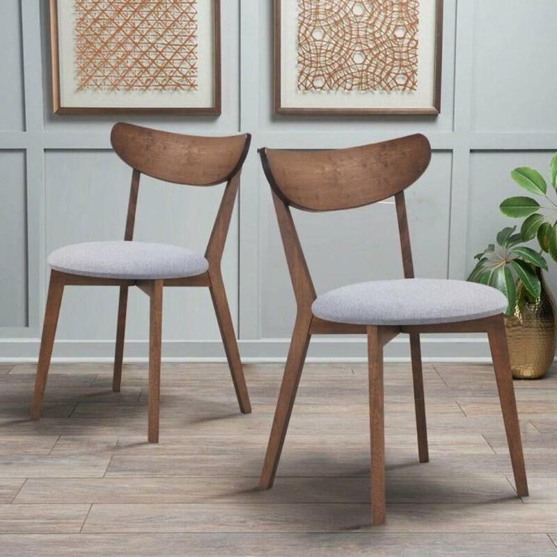 Hivvago Set of 2 Mid-Century Modern Curved Back Wood Dining Chair Grey Upholstered Seat