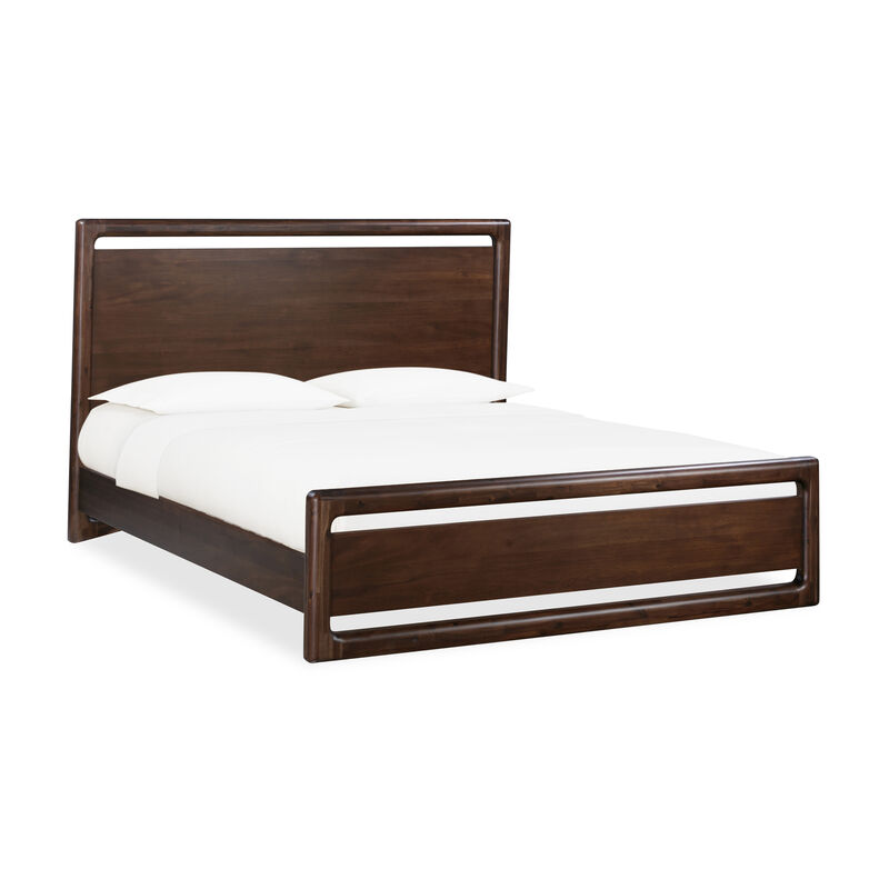 Vipe California King Platform Bed, Cutout Design, Modern Brown Acacia Wood - Benzara