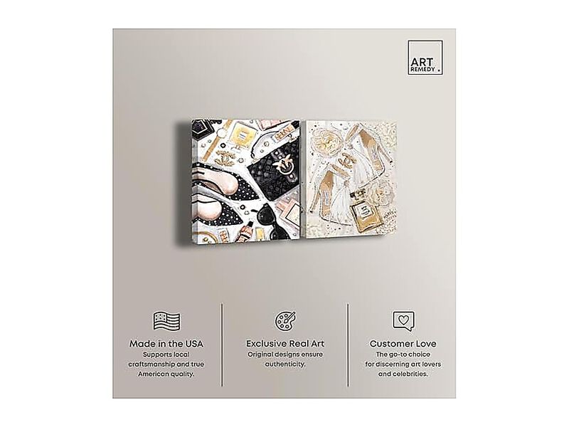 Golden Glam Luxe Canvas Wall Decor Set 2 Gallery Wrapped 20 X 24 Inch image number 1
