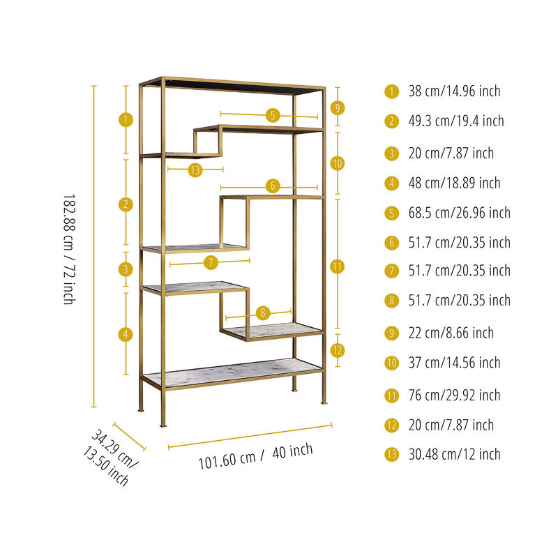 Marmo Modern Marble-Look 5-Tier Display Shelf, Marble/Brass image number 5