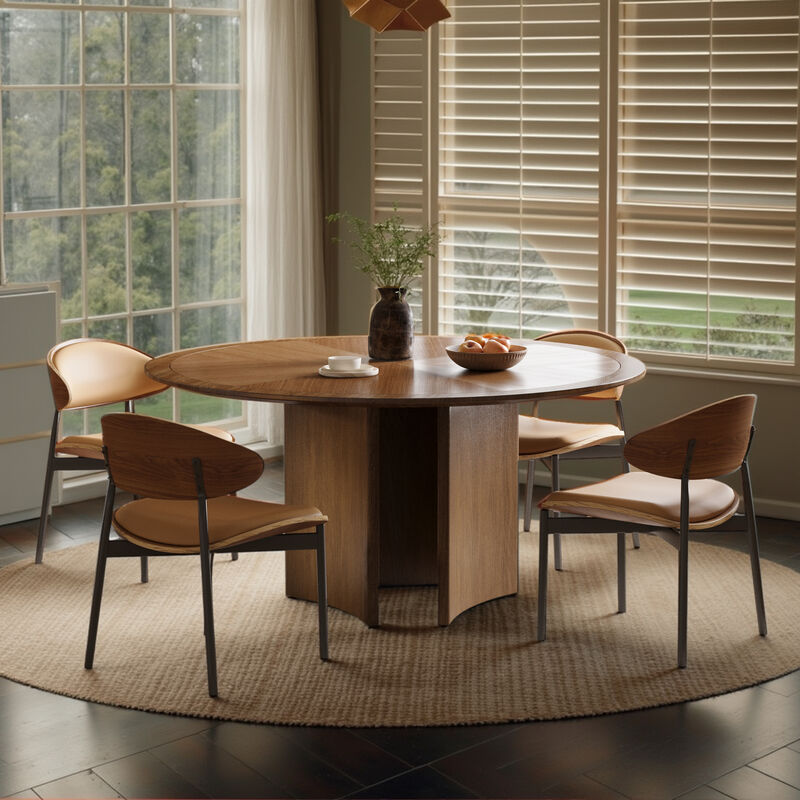 Round Dining Table for Dining Room 59.02" Brown