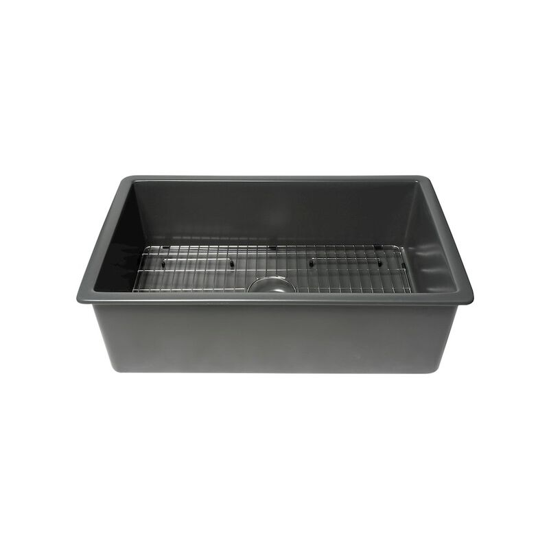 ALFI brand 32 x 19 Fireclay Single Bowl Undermount / Drop In Kitchen Sink with Grid