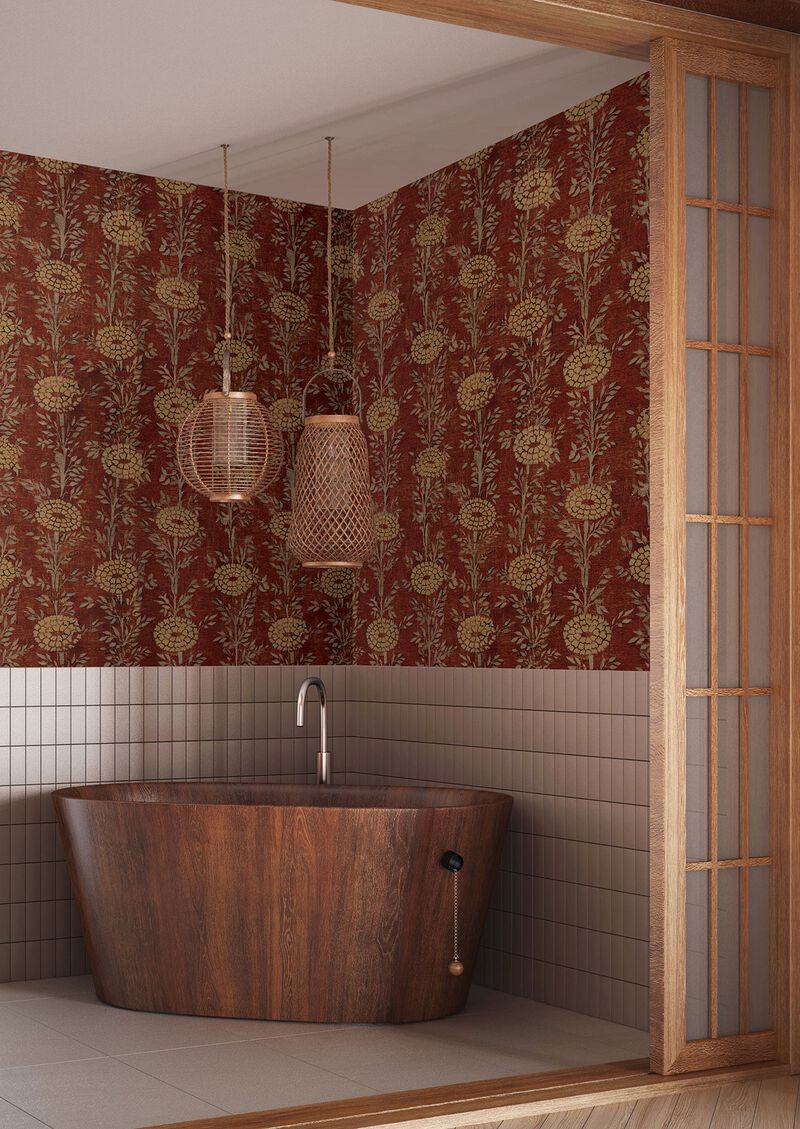 French Marigold Red Wallpaper (Double Roll) image number 5