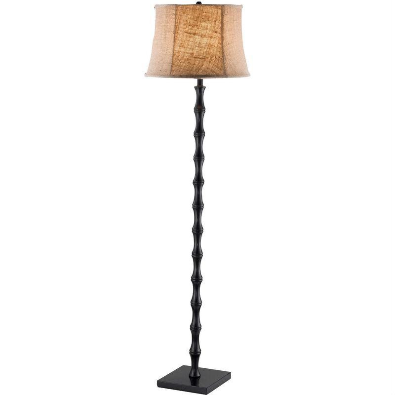 Hivvago Traditional Floor Lamp with Black Metal Pole and Brown Burlap Bell Shade