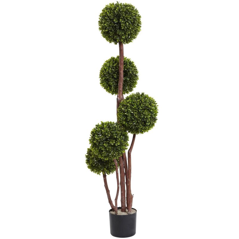 Nearly Natural 4-ft  Boxwood Topiary (Twotone Green) x 5 w/420 Lvs