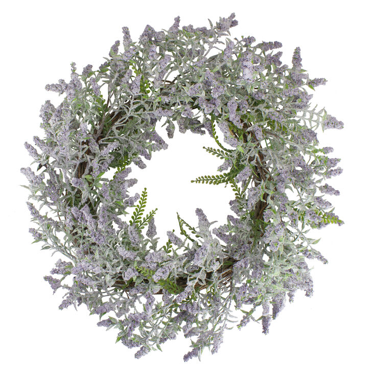 Lavender and Leaves Spring Floral Artificial Wreath  Purple - 22-Inch