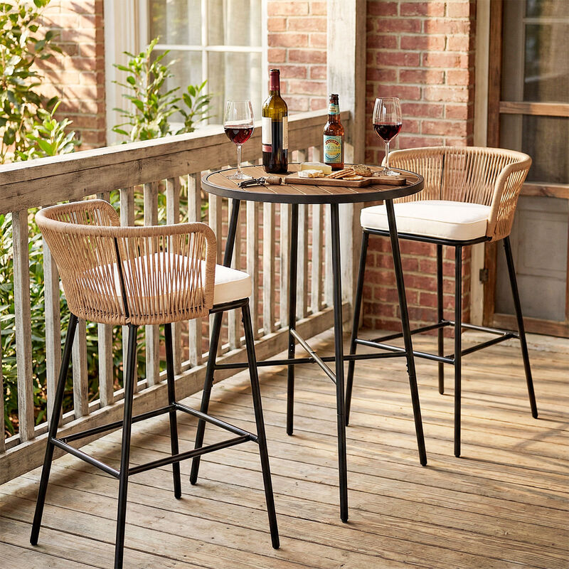 Patio Bar Height Round Table with Acacia Wood Top and Sturdy Metal Frame-Natural image number 4